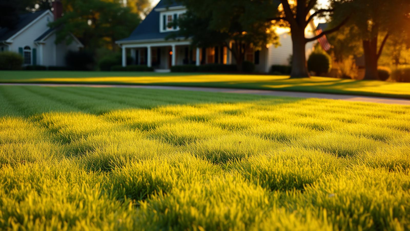 Perfectly striped American lawn at sunset